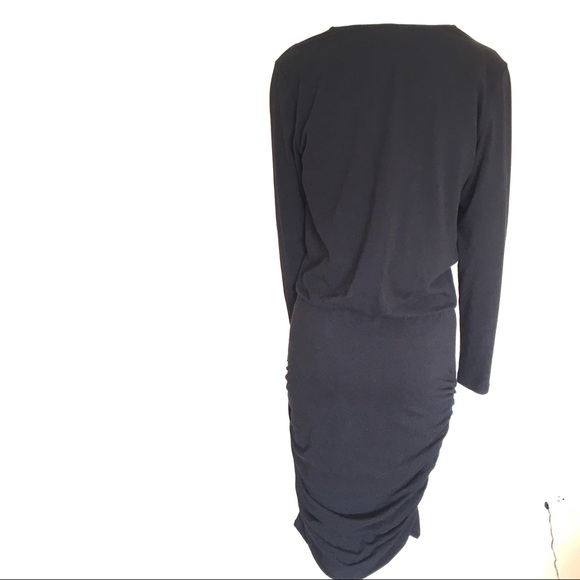 Sundry Ruched Surplice Black Dress Size 3 - Picture 2 of 8